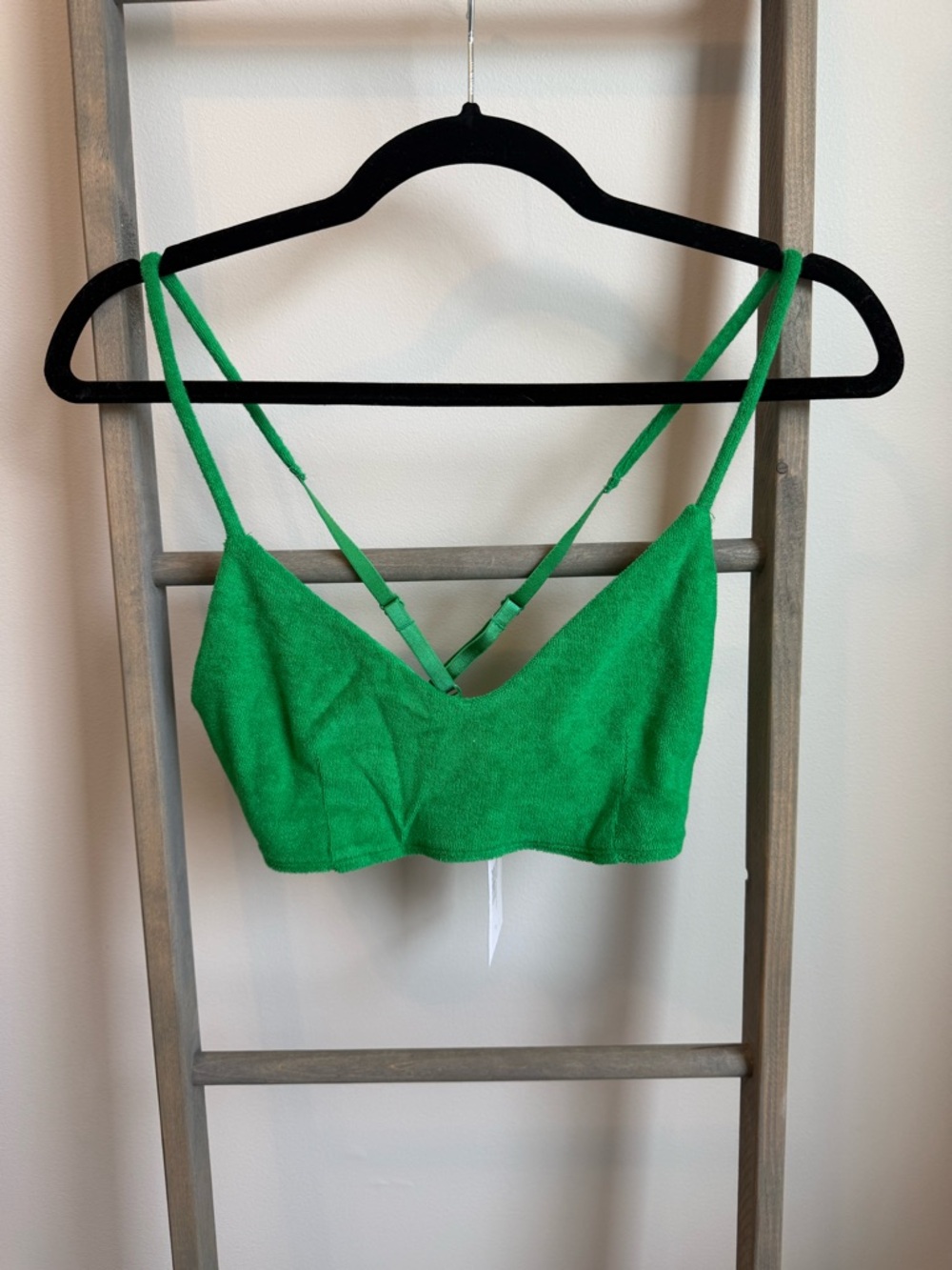 WSLY Bright Green Terrycloth Bralette with Adjustable Crisscross Straps